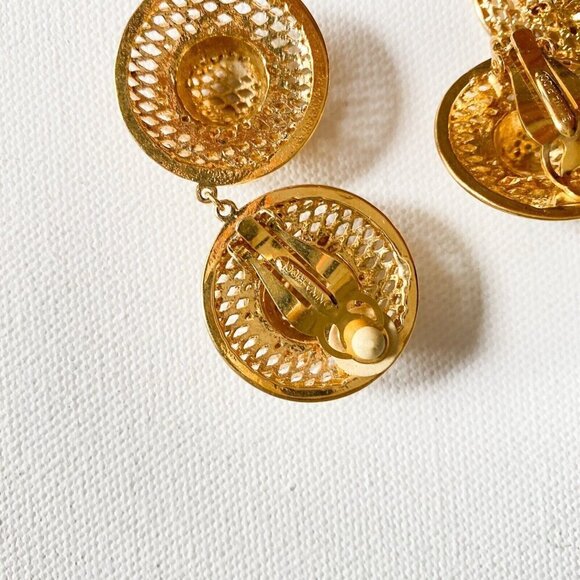 Vintage Nina Ricci Gold Tone Braided Woven Chunky Clip  on Earrings - Picture 6 of 8